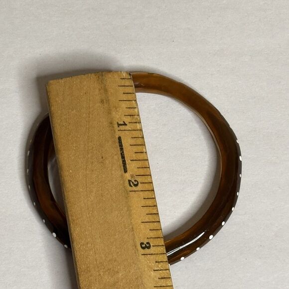 Vintage Translucent Brown Lucite Bangle Bracelet Spacer White Polka Dots - Picture 7 of 10